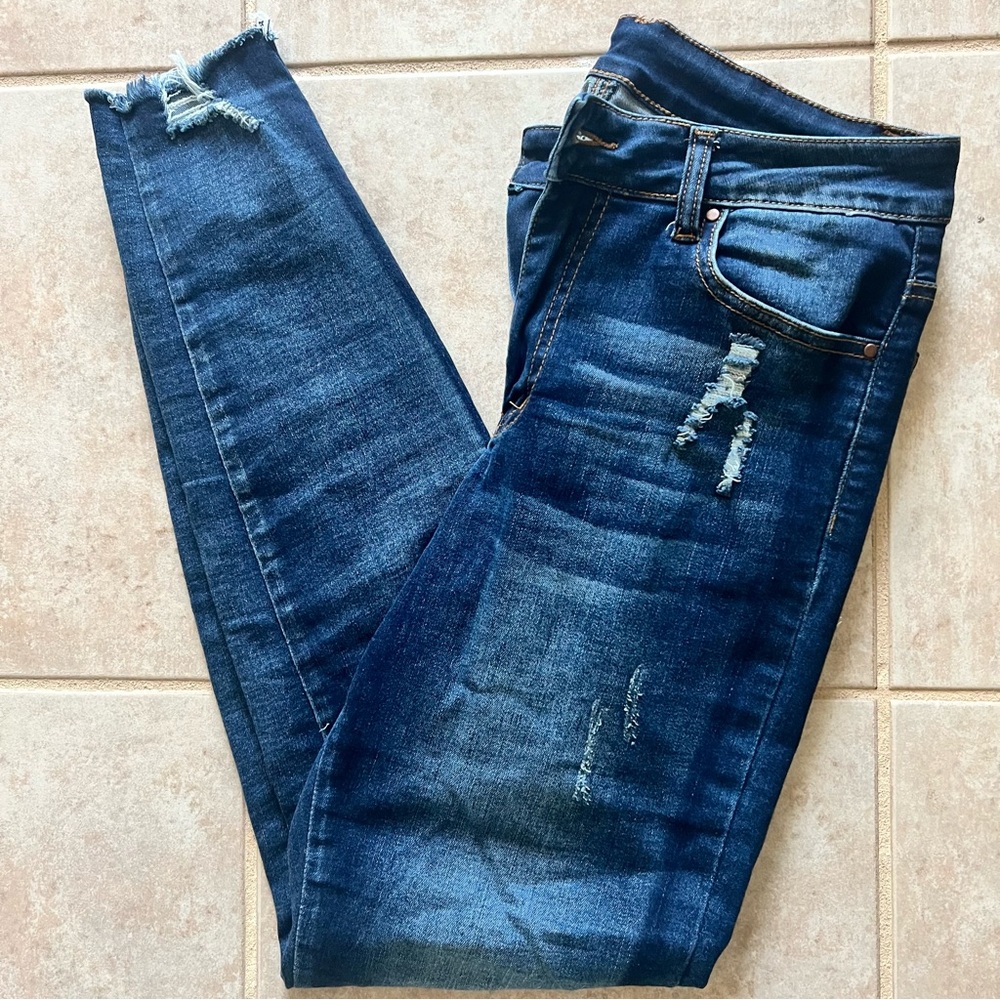 NWOT Grace & Lace Blue Skinny Jeans with Distressed Detailing Sz 12